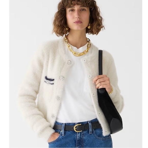 J.Crew Sweater lady jacket in brushed yarn-BS987-Lt Bone Navy NWOT - Picture 1 of 8